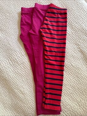 Girls' Primary Bright Pink & Red Striped Cotton Leggings - Pack of 3.
